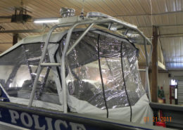 Stainless steel light bar custom fabricated for Geneva Lake police patrol boat.